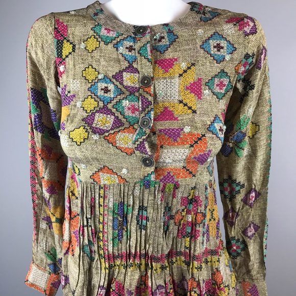 Anthro Hemant & Nandita Prima Dress Beaded Silk - Picture 3 of 8